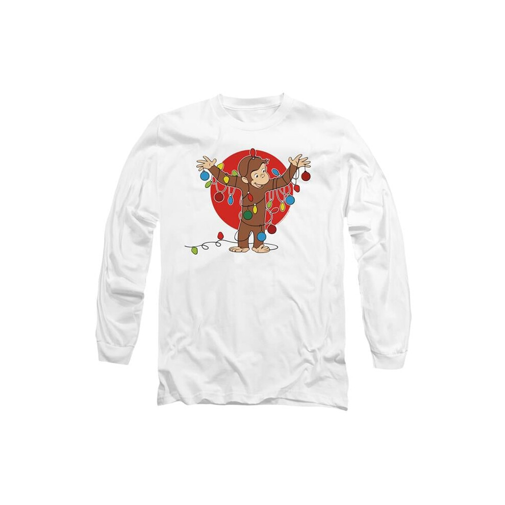 Trevco Sportswear UNI1234-AL-4 Curious George Lights Adult Long Sleeve T-Shirt, White - Extra Large-image-OPC-PGCNYZ6-NEW