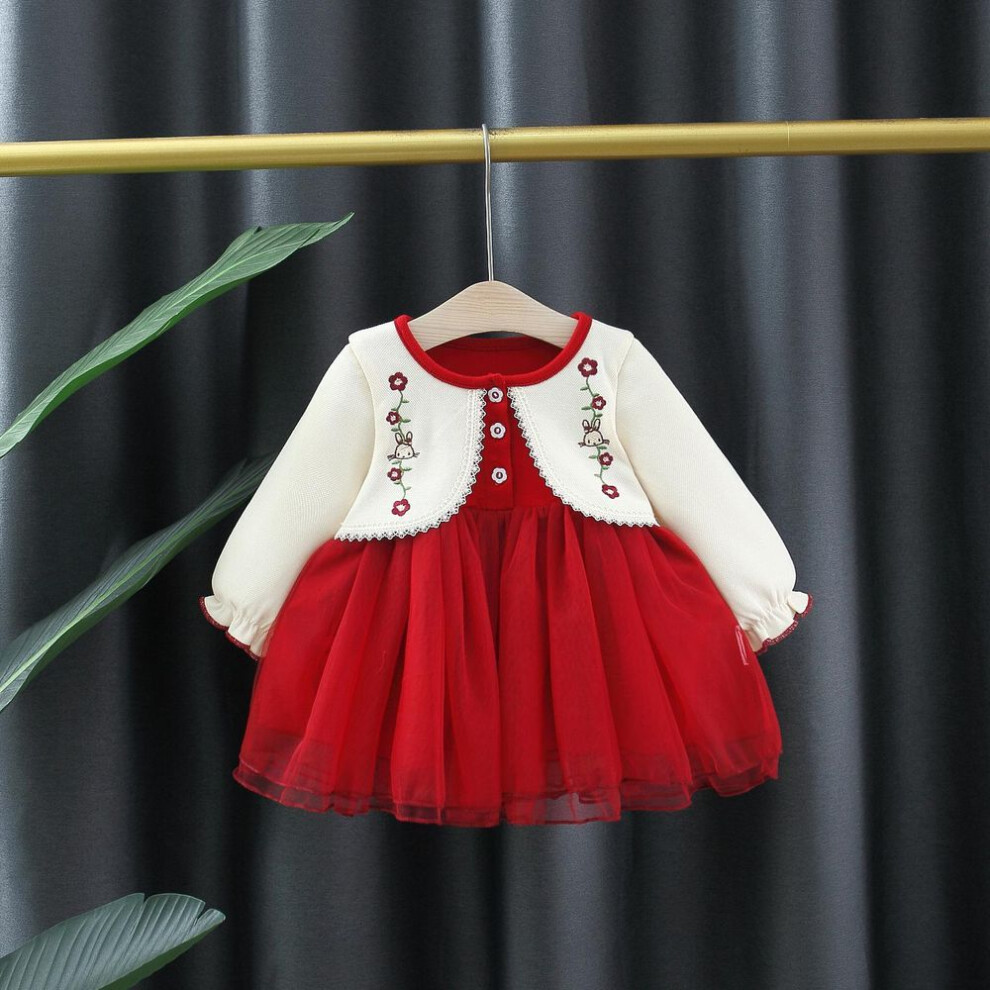 (red, 80 cm) "spring Princess Embroidered Long-sleeve Dress For Girls