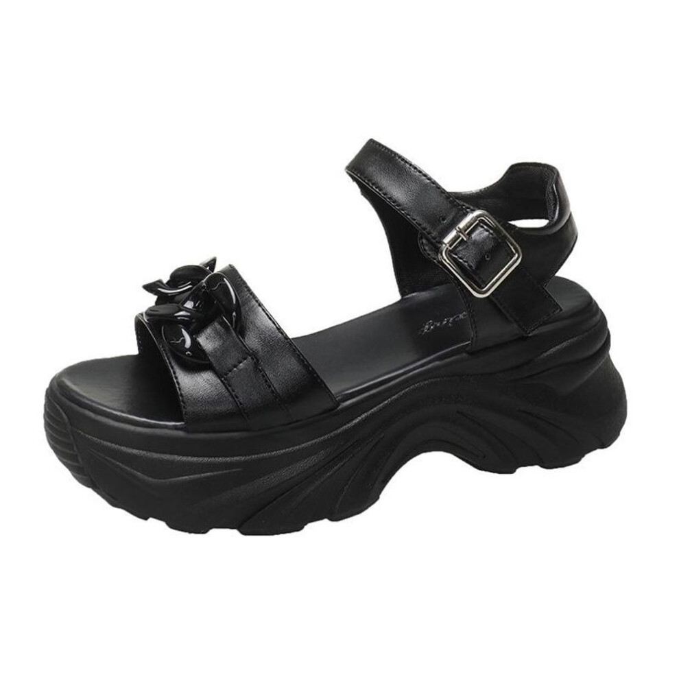 (black, 39) 2024 Women's Sports Sandals: Trendy, Thick-Soled Platform Shoes with Velcro Straps for Versatile Summer Wear