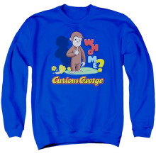 Trevco Sportswear UNI659-AS-2 Curious George Who Me Adult Crewneck Sweatshirt, Royal - Medium