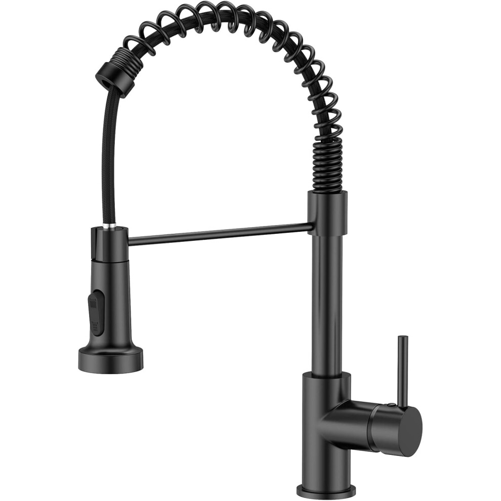 (Matte Black, Standard) Black Kitchen Tap, Spring Kitchen Sink Mixer Taps, Commercial Faucet Single Handle Lever, High Arc Swivel 360 with 2 Spray Mode
