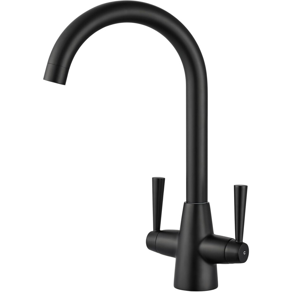 (Matt Black) Black Kitchen Taps Mixer Dual Lever Matt Black Kitchen Mixer Taps 1 Hole Monobloc Kitchen Sink Mixer Tap 360 Swivel Spout Kitchen Faucet
