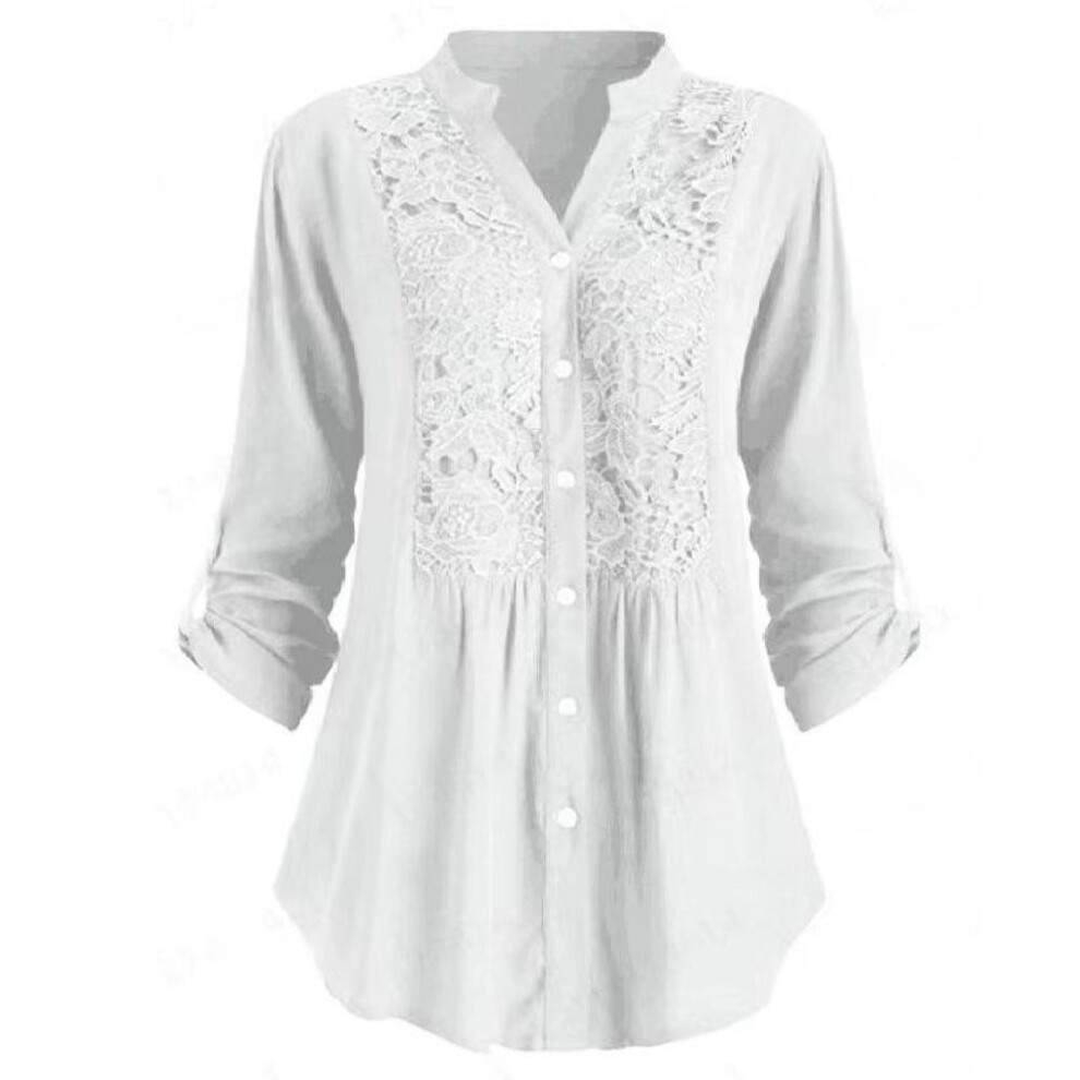 (white, 4XL) "2023 Plus Size Lace V-Neck Long-Sleeve Top for European and American Women