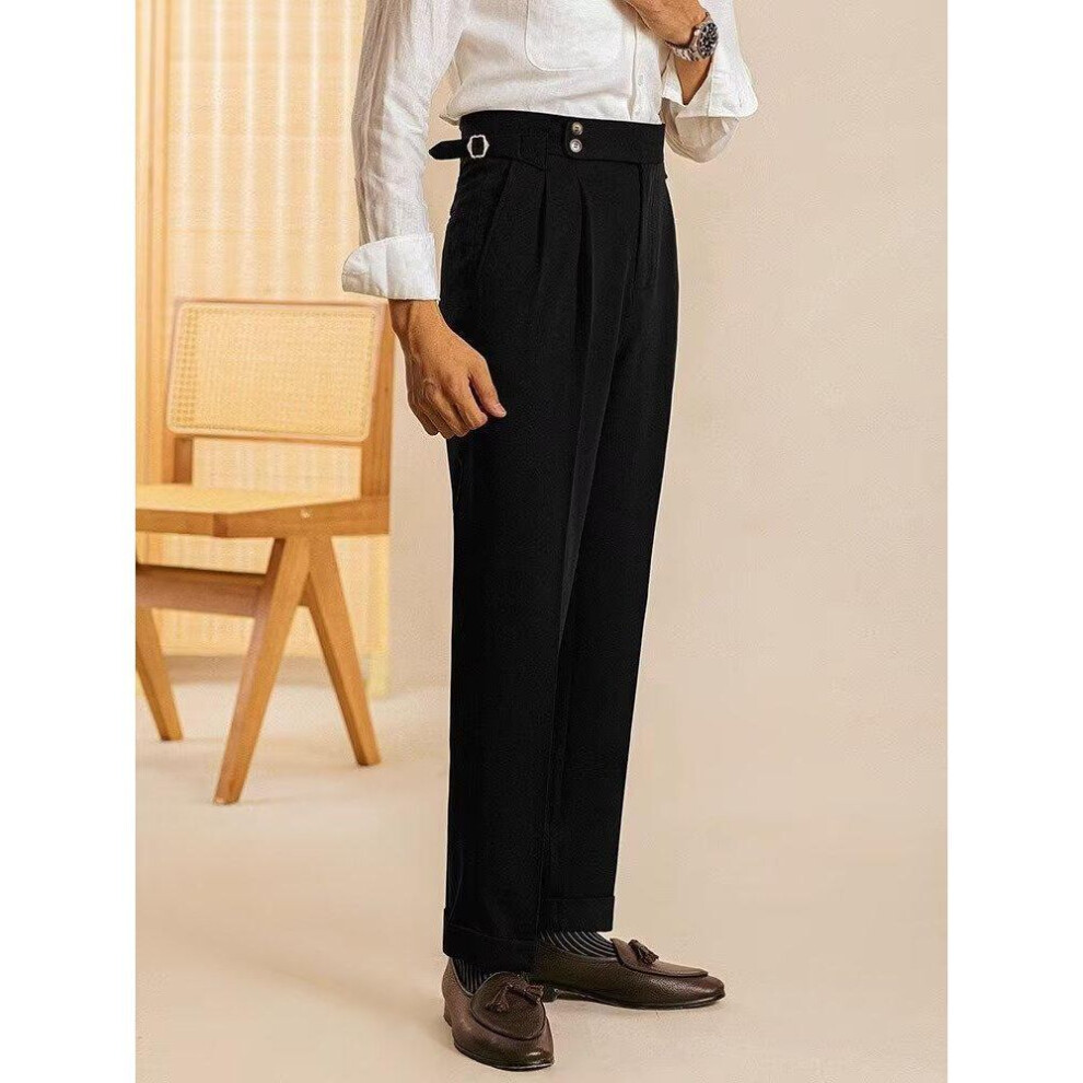 (black, 30) "Korean-Style Men's All-Season Straight-Leg Solid Color Casual Trousers