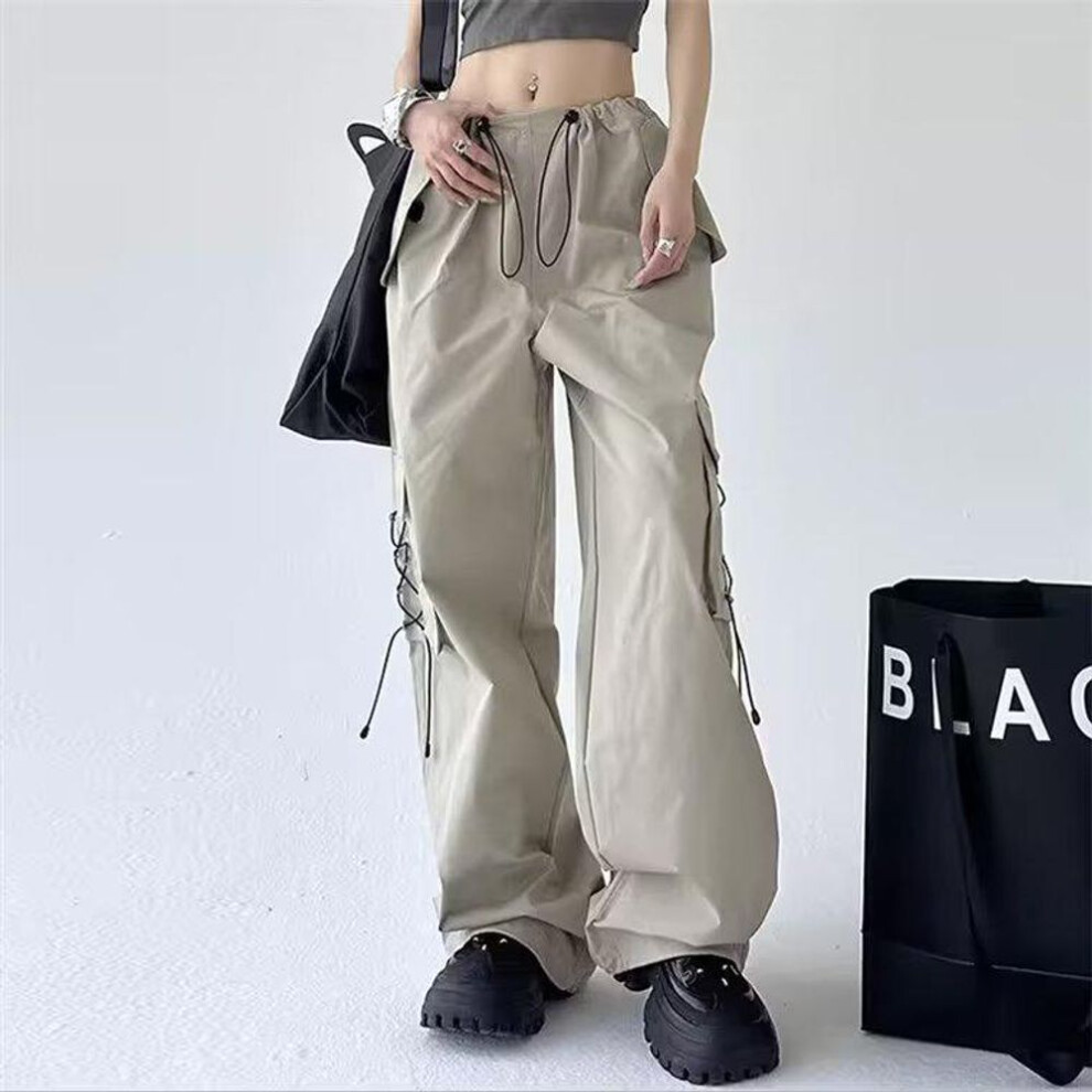 (khaki, L) "new Autumn Khaki Unisex Parachute Overalls: Loose Pleated Wide-leg Pants