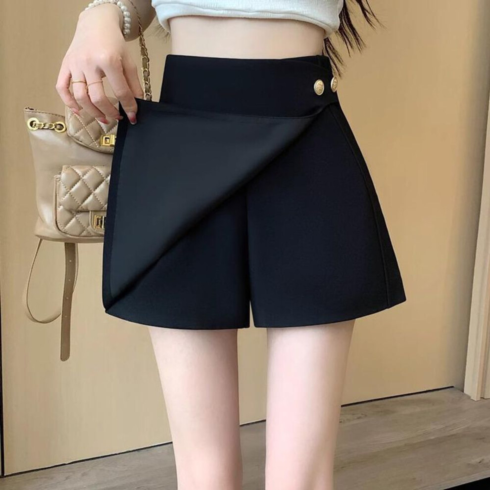 (black, XS) "Women's High-Waist Black A-Line Skirt Pants, Spring 2024, Slim Fit, Fashionable Irregular Design