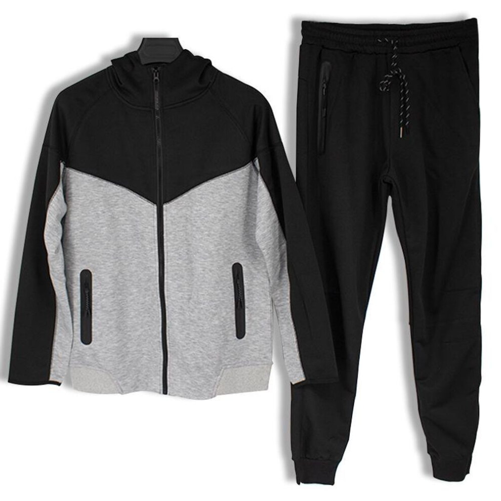 (black,gray, XXXL) Men's European-Size Hooded Sweatshirt and Sportswear Set