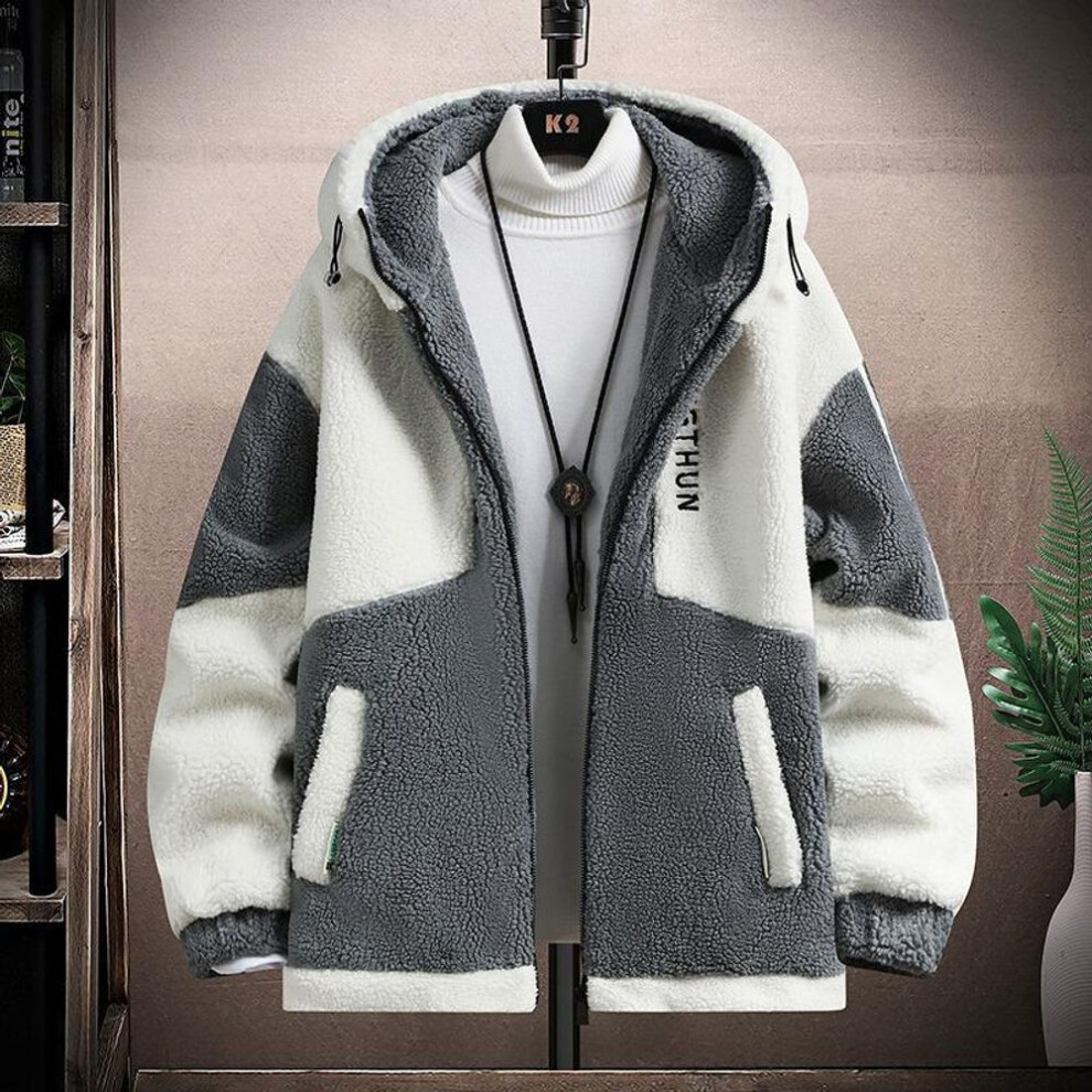 (off-white, 4XL) Men's Quilted Lambskin Jacket: Winter Fashion for Teen Students