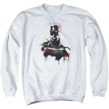 Trevco Sportswear BVS135-AS-5 Batman vs Superman Batman Spray Adult Crewneck Sweatshirt, White - 2X
