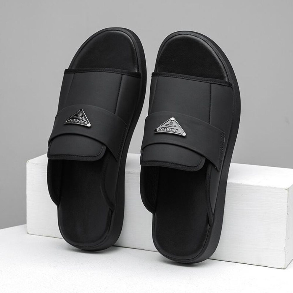 (black, 43) Men's Genuine Leather Non-slip Outdoor Summer Flip Flops