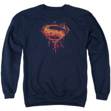 Trevco Sportswear BVS116-AS-5 Batman vs Superman Tech Super Logo Adult Crewneck Sweatshirt, Navy - 2X