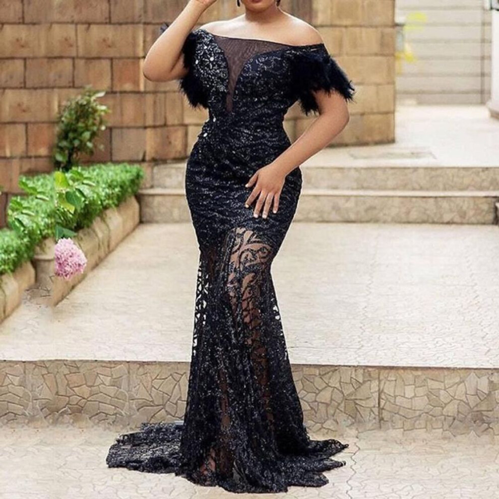 (black, XXXL) European & American Women's Sequin One-Shoulder Slim Mermaid Evening Dress 2025