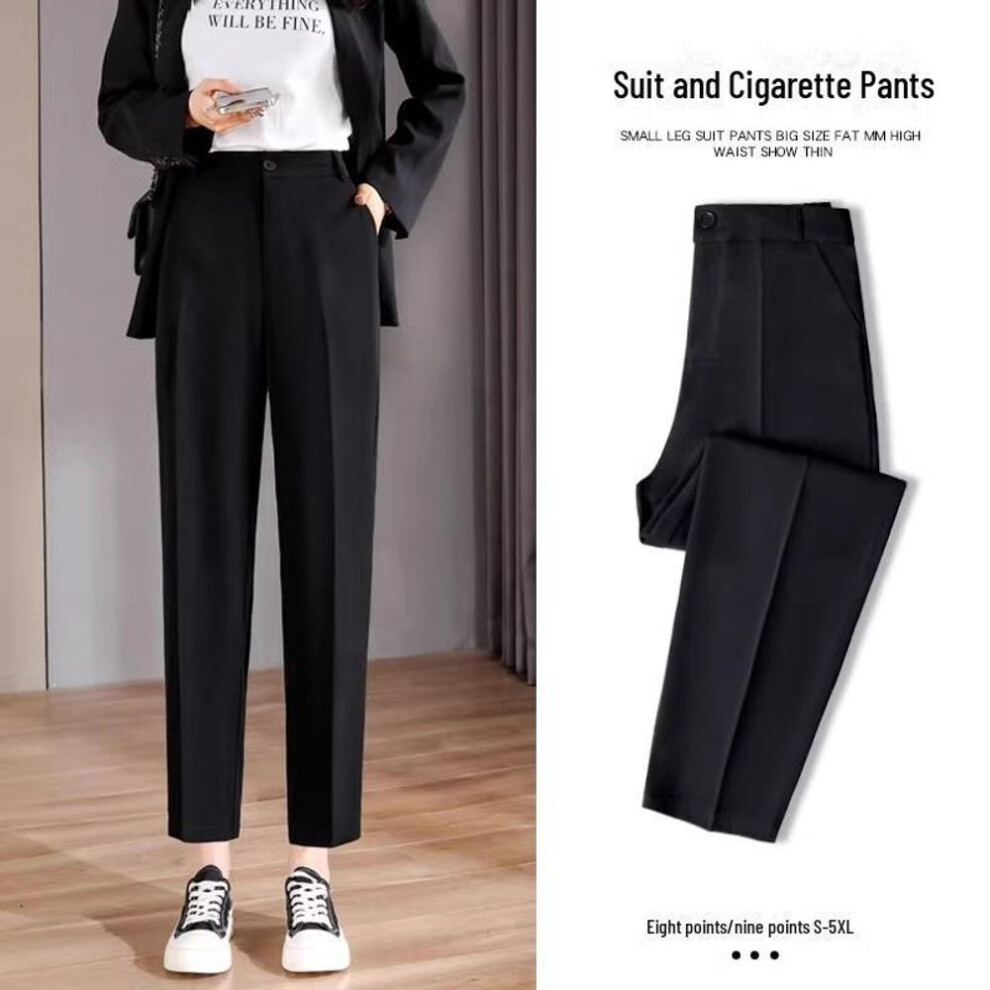 (black, M) Women's Black High-Waist Straight-Leg Suit Pants - Slim, Lightweight, Nine-Point Length for Spring & Autumn, Large Sizes Available