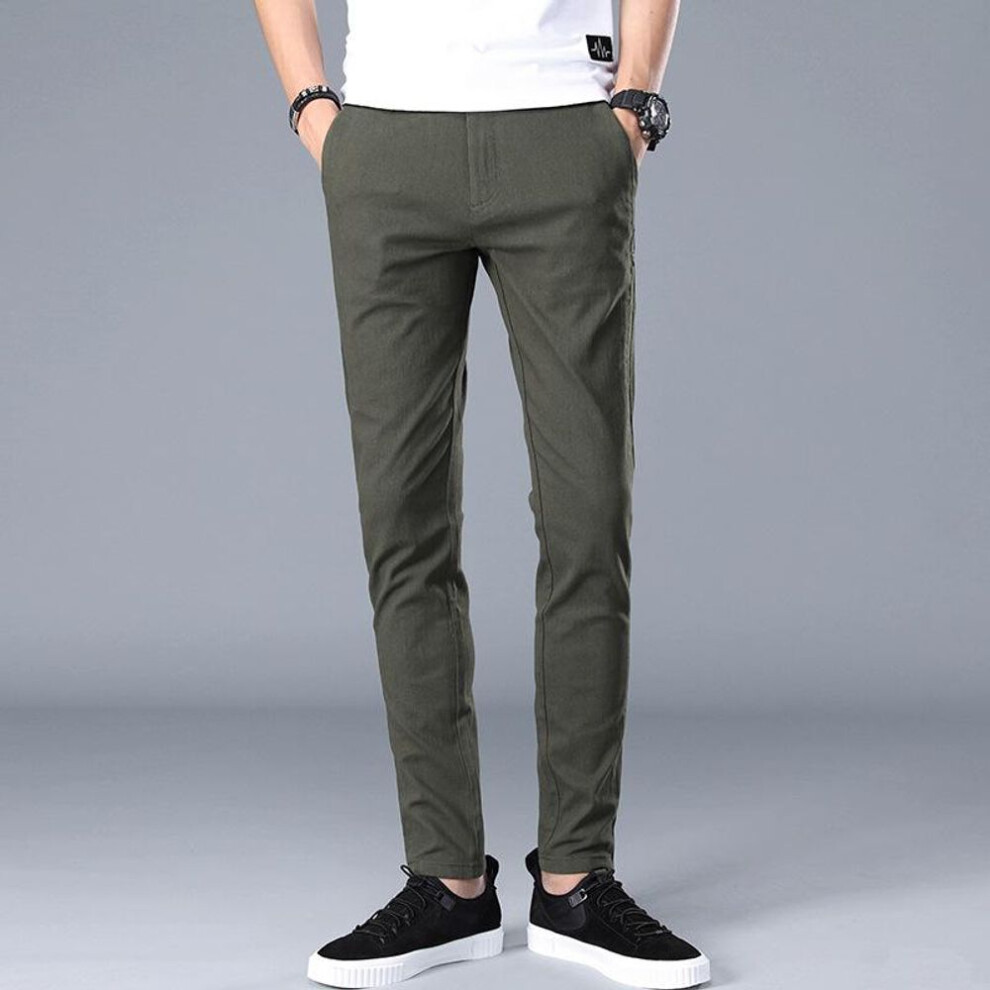 (army green, 34) Men's Slim Fit Summer Trousers - Trendy Casual Solid Color Sports Pants