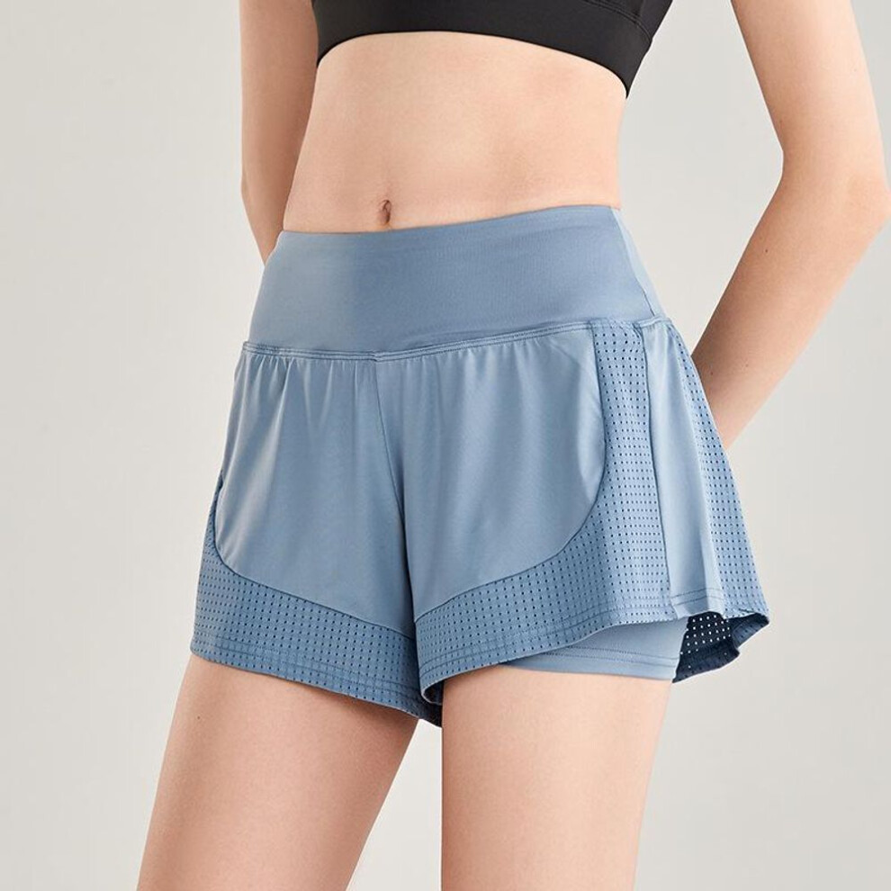 (blue, XXXXL) Women's Quick-Dry Yoga Gym Shorts - Loose, Anti-Exposure, Two-In-One Design