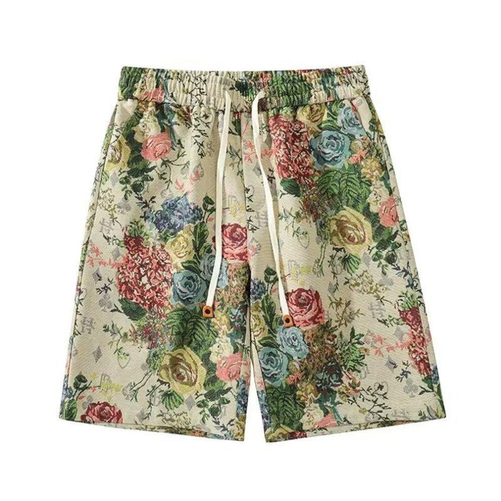 (XL) Men's Summer Floral Beach Shorts, American Retro Loose Fit