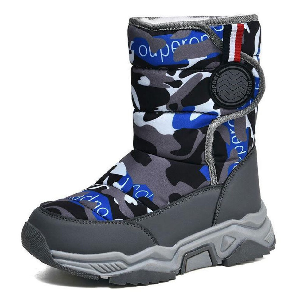 (gray,blue, 30) "children's Winter Camouflage Snow Boots: Boys' & Girls' Velvet-lined Long Outdoor Boots