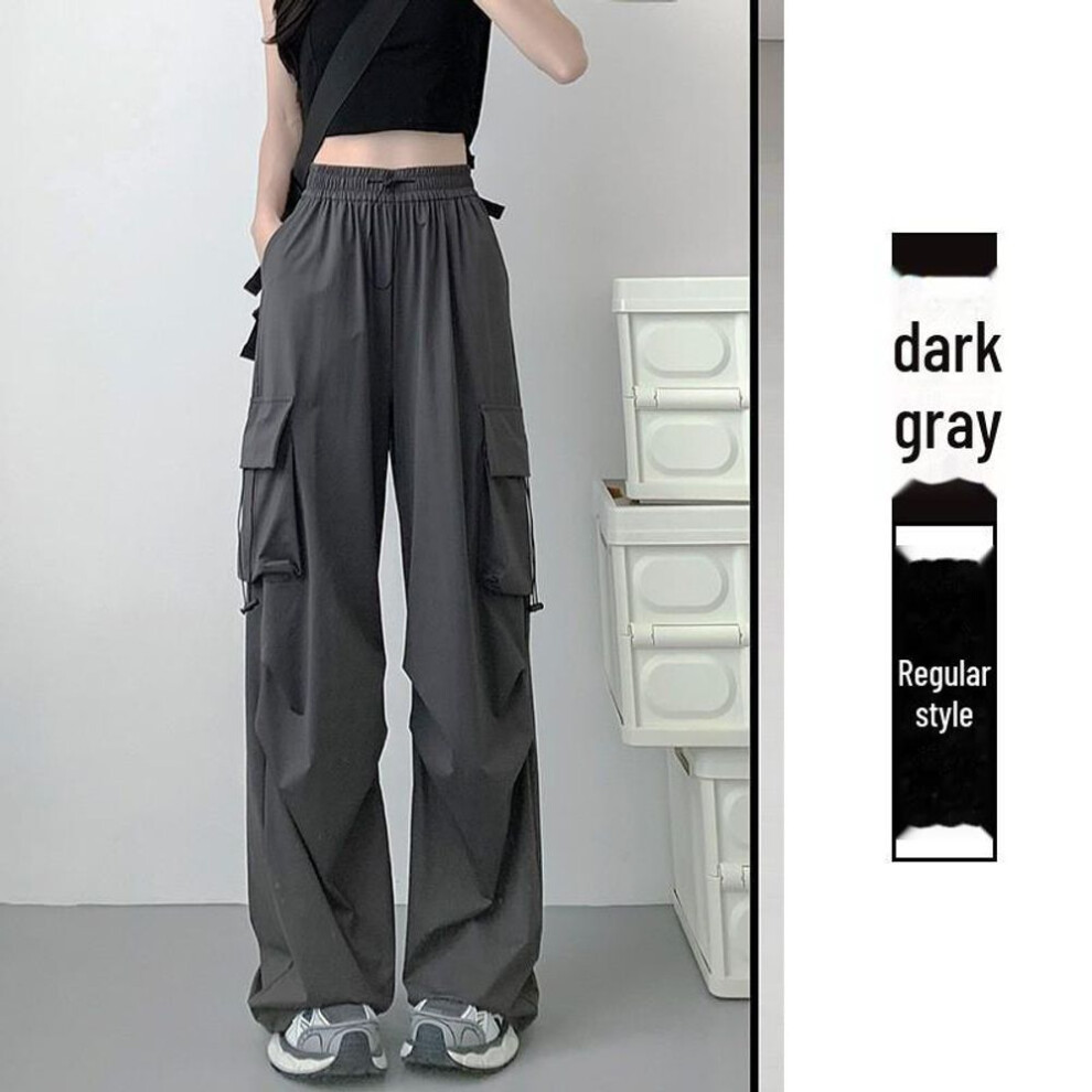 (dark gray, X-Large) Women's High-Waist Gray Wide-Leg Casual Sports Pants - Spring/Autumn 2023 Collection