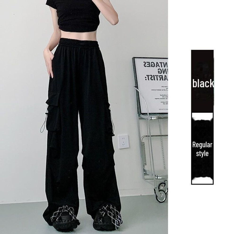 (black, XX-Large) Women's High-Waist Gray Wide-Leg Casual Sports Pants - Spring/Autumn 2023 Collection