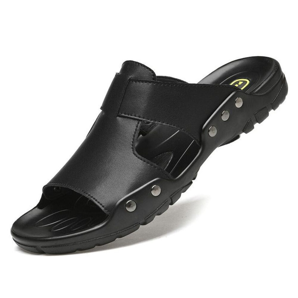 (black, 47) "trendy Extra Wide Leather Sandals & Flip Flops For Men - Sizes 45 To 52