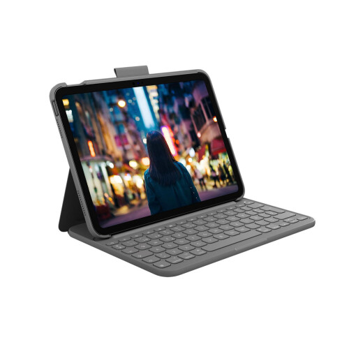 Logitech Capa para iPad - Logitech - Slim Folio - QWERTY Espanhol - Bluetooth - Cinza