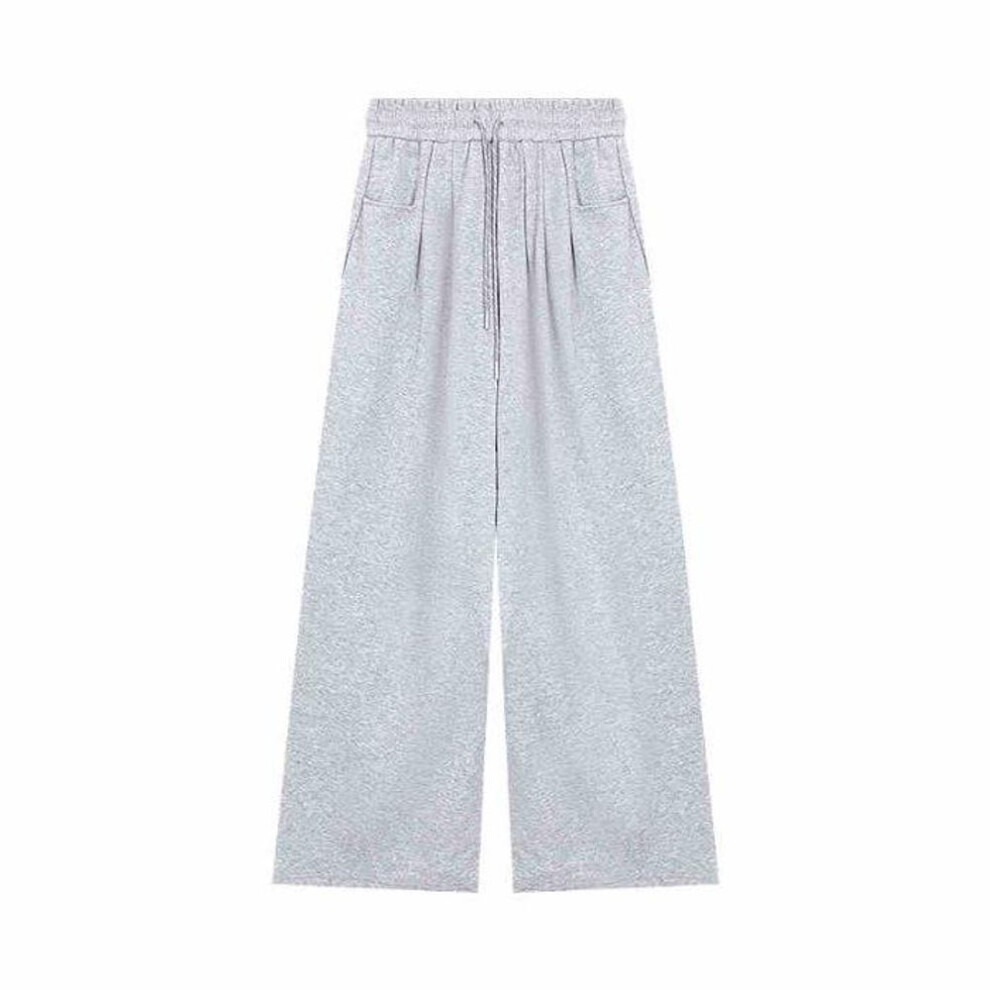 (light gray, XL) Women's Elastic Waist Drawstring Wide Leg Casual Mopping Pants - Slim, Straight Fit for Spring and Autumn