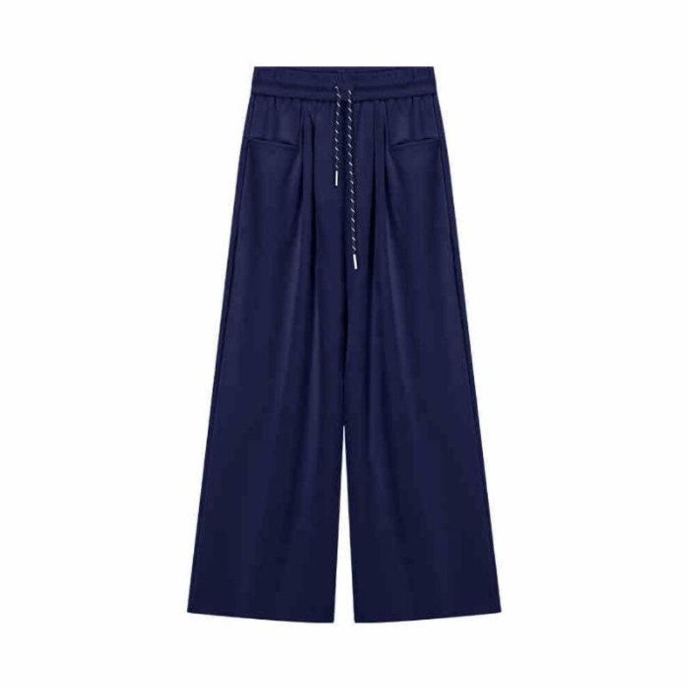 (royal blue, L) Women's Elastic Waist Drawstring Wide Leg Casual Mopping Pants - Slim, Straight Fit for Spring and Autumn