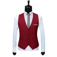 (2XL, Wine Red) Plus Size Men's Slim Fit Suit Vest Tops For Business, Wedding, Formal Or Casual Waistcoat Single-breasted Waist Coats