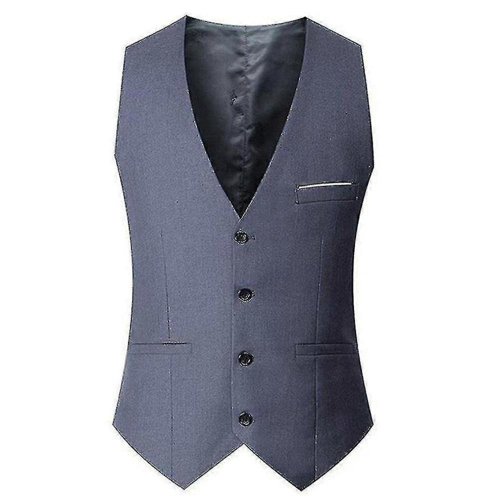 (3XL, Grey) Plus Size Men's Slim Fit Suit Vest Tops For Business, Wedding, Formal Or Casual Waistcoat Single-breasted Waist Coats-image-OPC-PGCPFCP-NEW