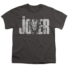 Trevco Sportswear BM3477-YT-2 Batman Joker Text On Gray Youth Short Sleeve T-Shirt, Charcoal - Medium