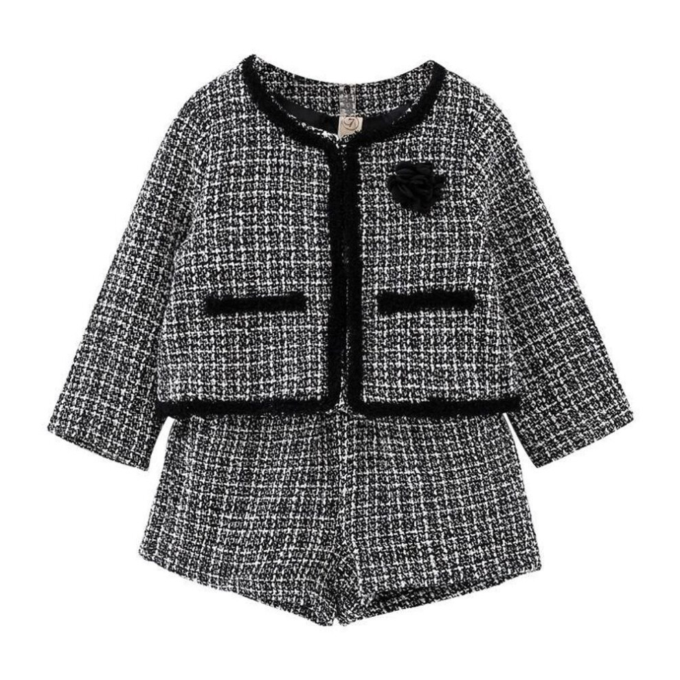 (as shown, 110 CM) "2023 Spring/autumn Korean Style Girls' 2-piece Suit: Trendy Small Jacket & Shorts