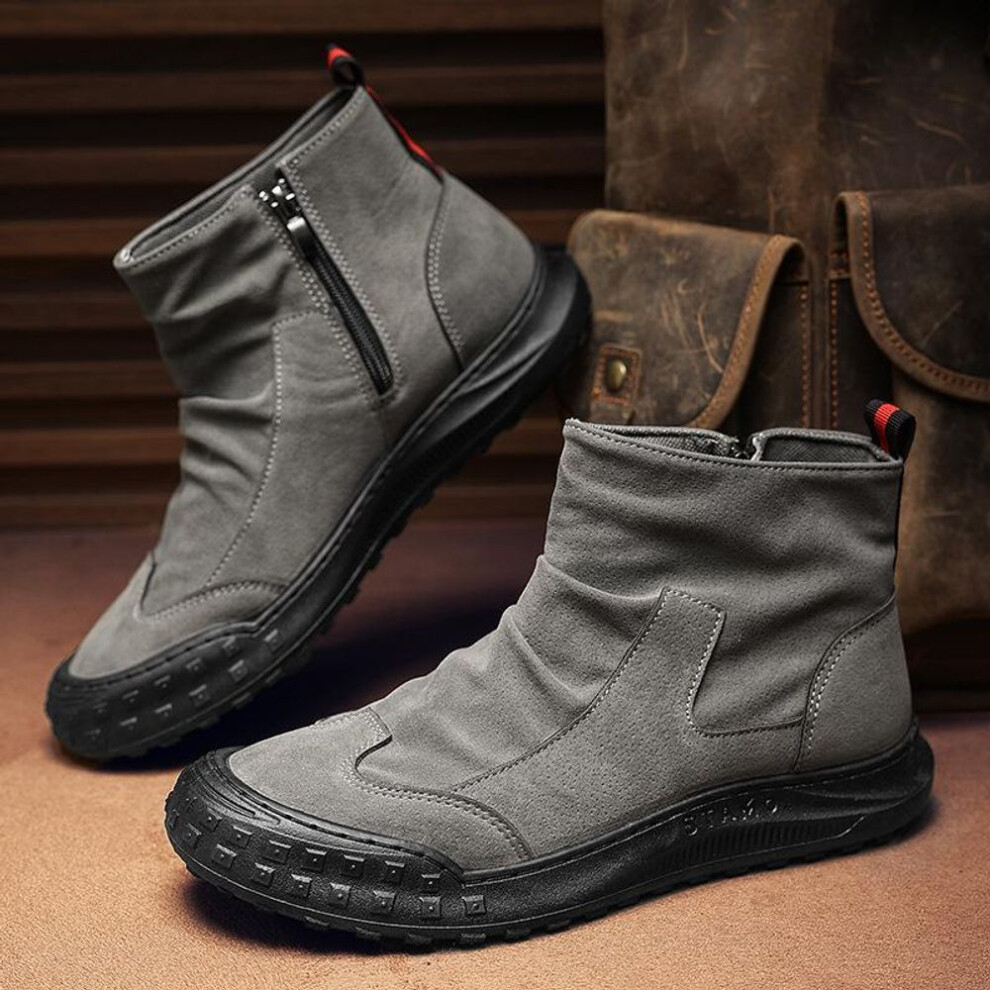 (gray, 43) Men's Waterproof Dirt-resistant Retro Suede High-top Work Boots For Autumn And Winter