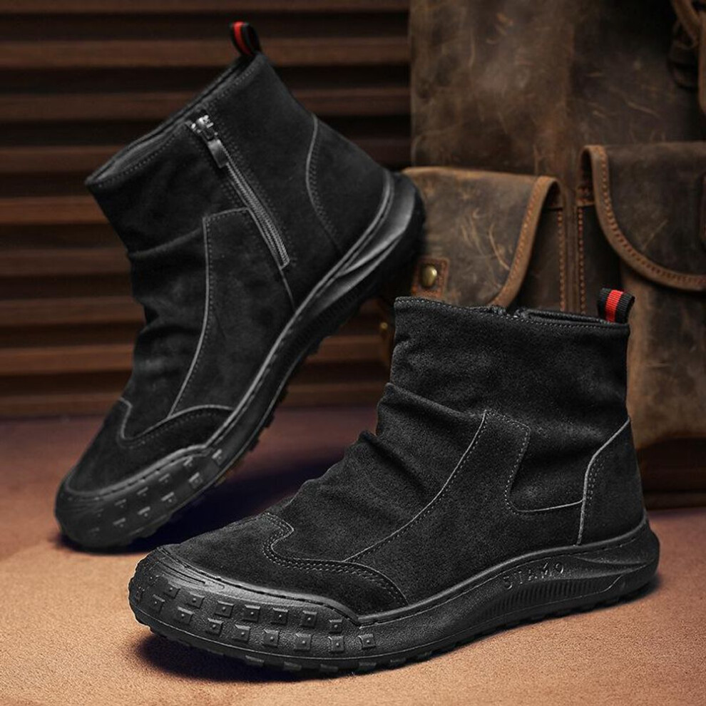(black, 43) Men's Waterproof Dirt-resistant Retro Suede High-top Work Boots For Autumn And Winter