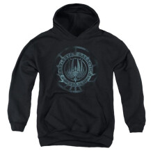 Trevco Sportswear BSG254-YFTH-3 Battlestar Galactica Faded Emblem Youth Hooded Sweatshirt, Black - Large