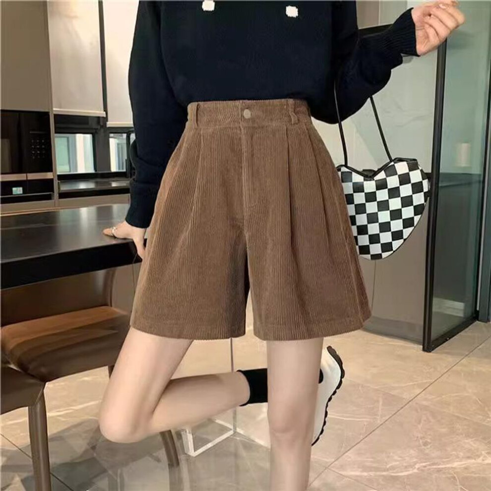 (coffee, M) Large Size Women's Corduroy Wide-Leg Shorts - High Waist, Versatile, Casual Fall/Winter Style