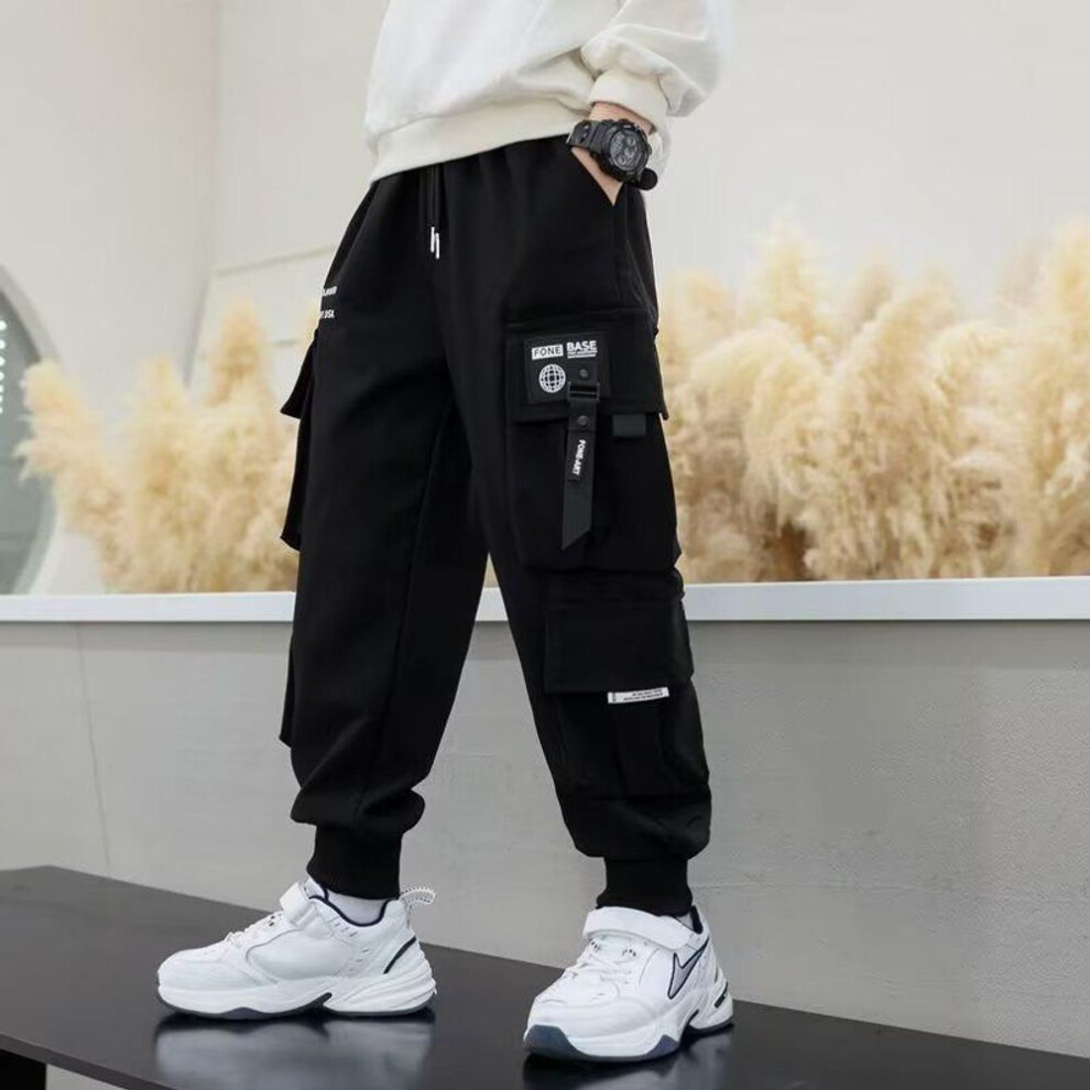 (black, 170) "boys' Fashionable Spring And Autumn Sports Overalls - Loose Cuff Sweatpants