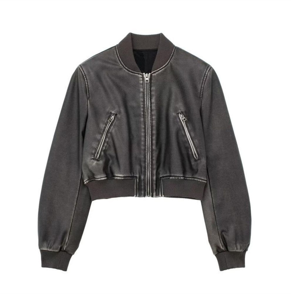(Medium) 2023 Women's Imitation Leather Pilot Jacket - Spring/Autumn Motorcycle Cardigan