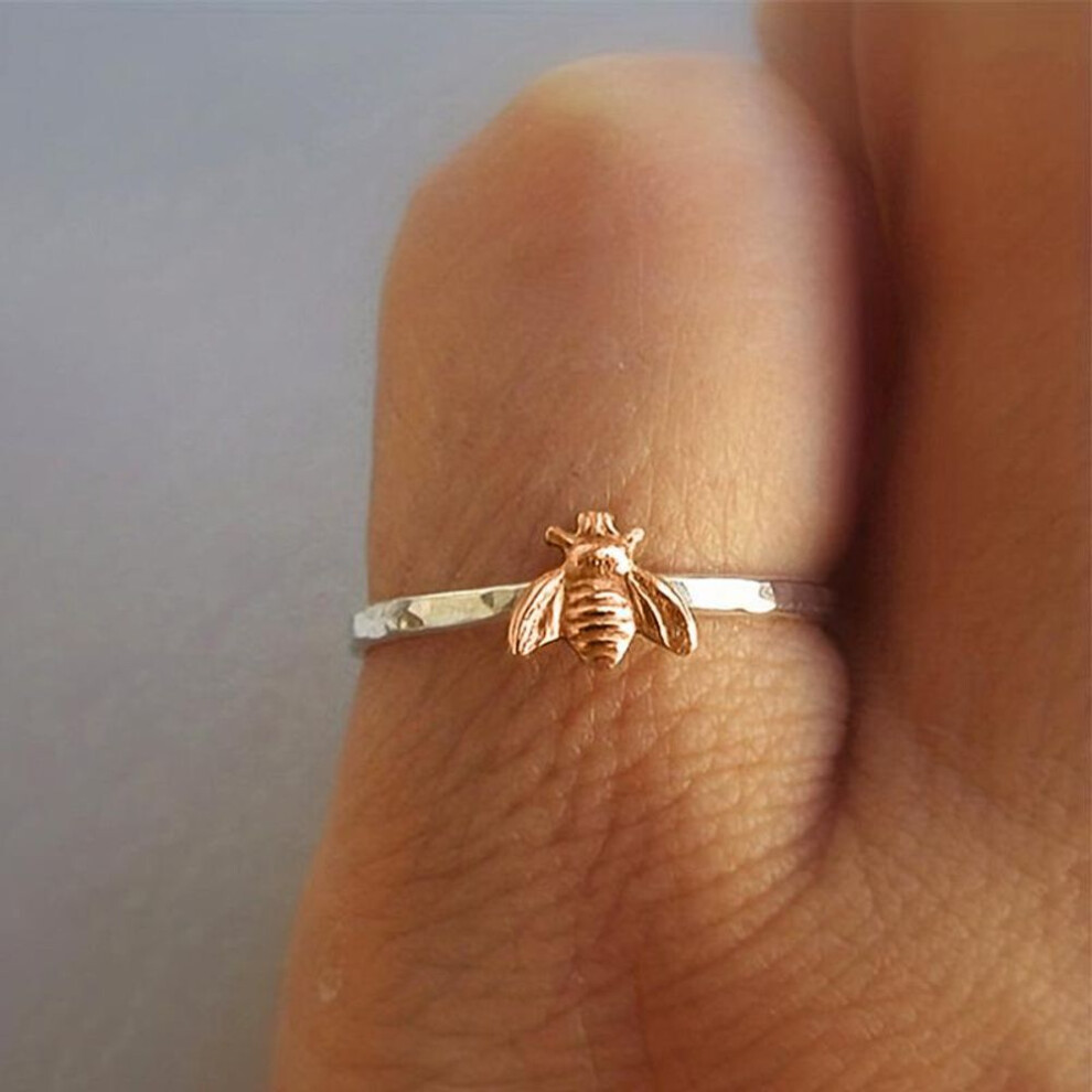 (rose gold, Size 9) Huitan Temu Two-tone Bee Ring For Girls - Cute European & American Style