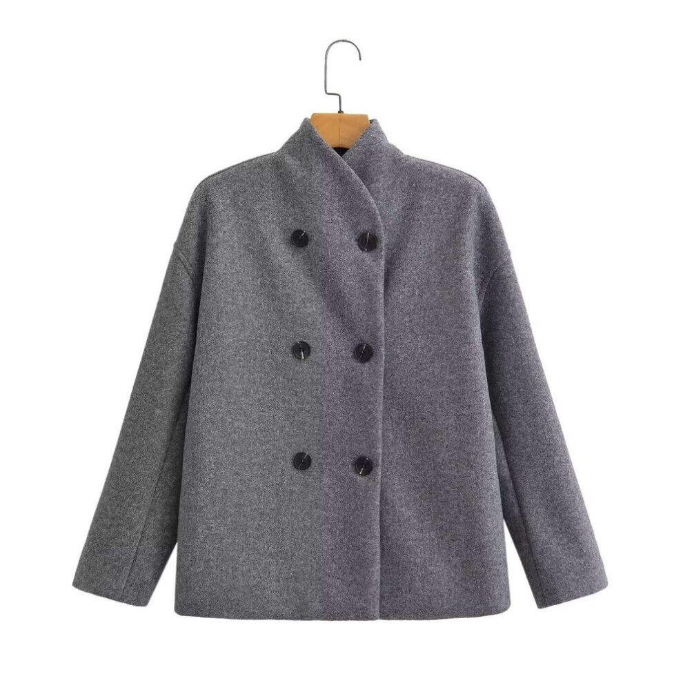 (gray, Large) "2024 Autumn/Winter Women's Two-Tone Wool Coat: European & American Street Fashion
