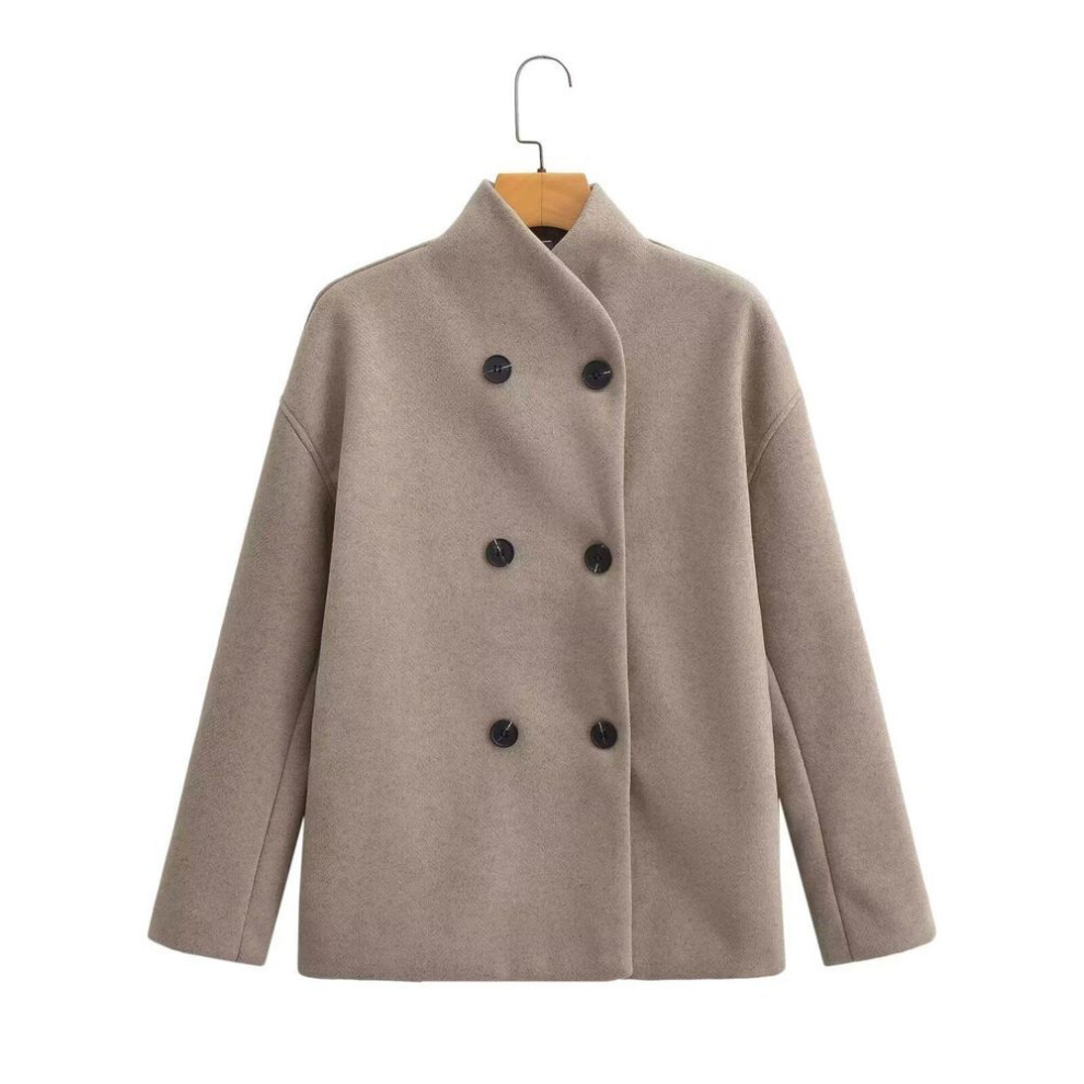 (khaki, Medium) "2024 Autumn/Winter Women's Two-Tone Wool Coat: European & American Street Fashion