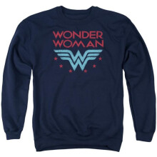 Trevco Sportswear JLA845-AS-3 DC Wonder Woman Stars Adult Crewneck Sweatshirt, Navy - Large