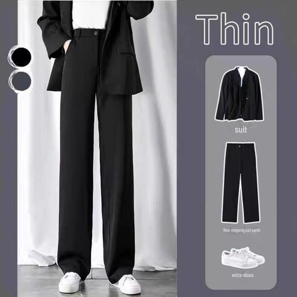 (black, 3XL) Women's Black High-waist Wide-leg Suit Pants - Spring/autumn Casual Floor-length Trousers