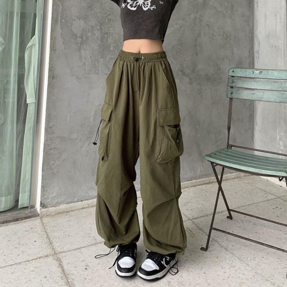 (army green, L) Women's Summer Retro Workwear Wide-Leg Trousers - Versatile, Loose, and Straight-Leg Style