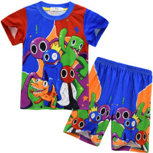 (91015 models, 150 yards) Cartoon Digital Printed Clothing, Medium And Large Boys 110-150 Short-sleeved Suit