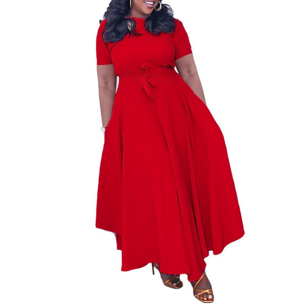 (red, 3XL) Summer 2023 Fashion: Women's Elegant Strap Dress In Large Sizes For Global Appeal