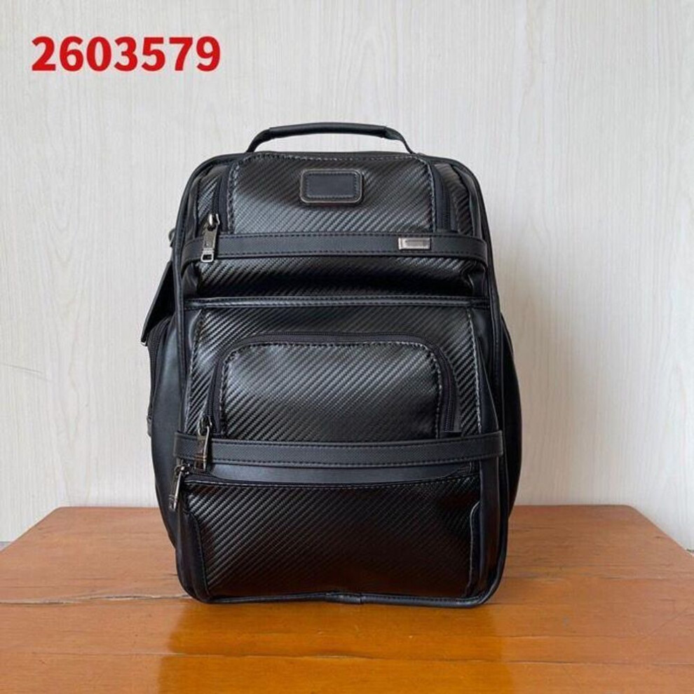 (black) Alpha 3 Series Men's Full Leather Carbon Fiber Laptop Backpack