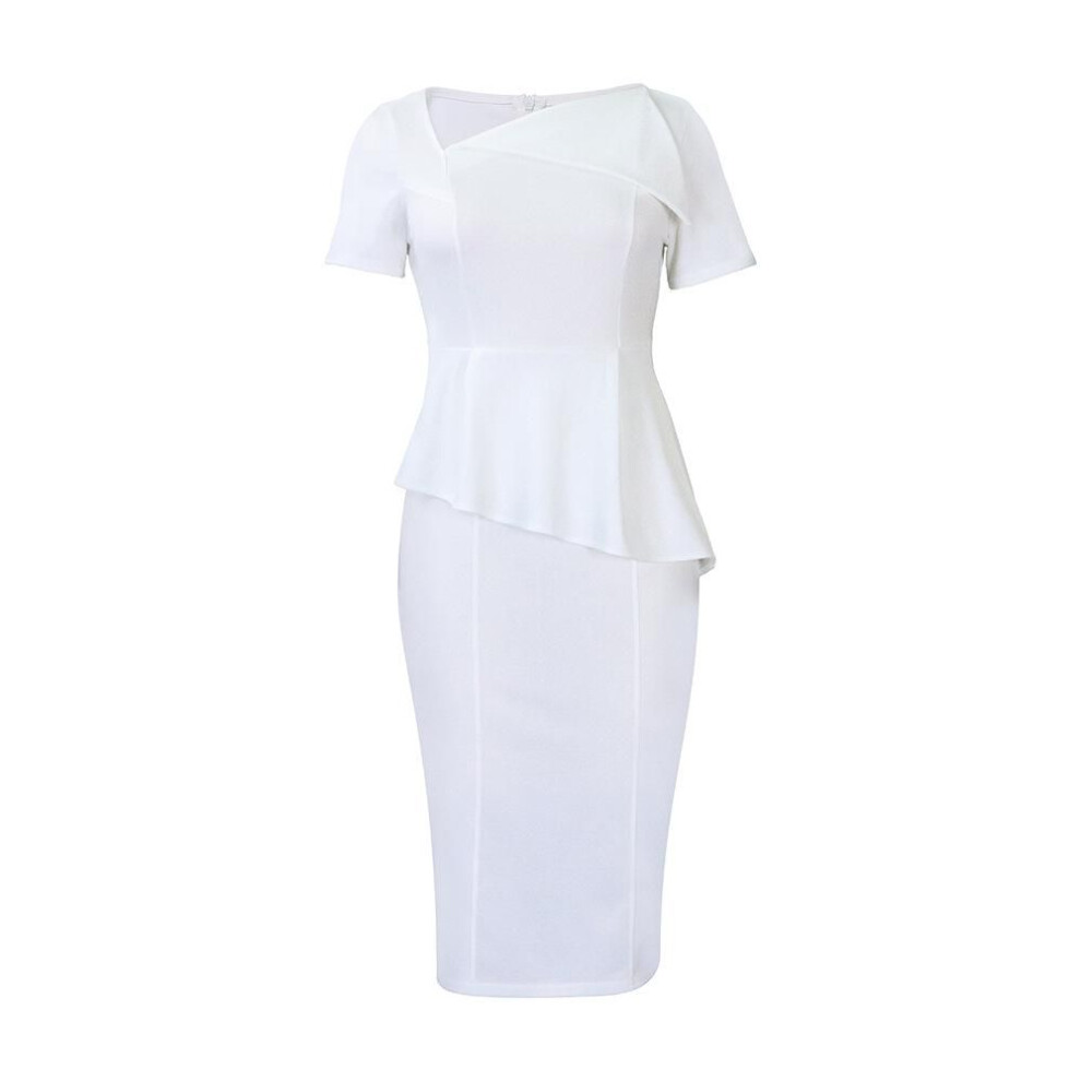 (white, XXL) "d3224 Women's Fashion Asymmetrical Neckline Dress