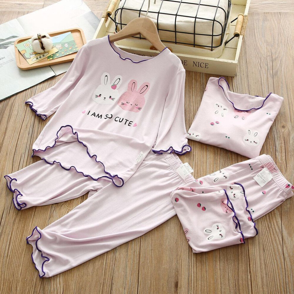 (100cm) Girls' Summer Ice Silk Pajama Set - Short-sleeve, Breathable, Air-conditioning Friendly