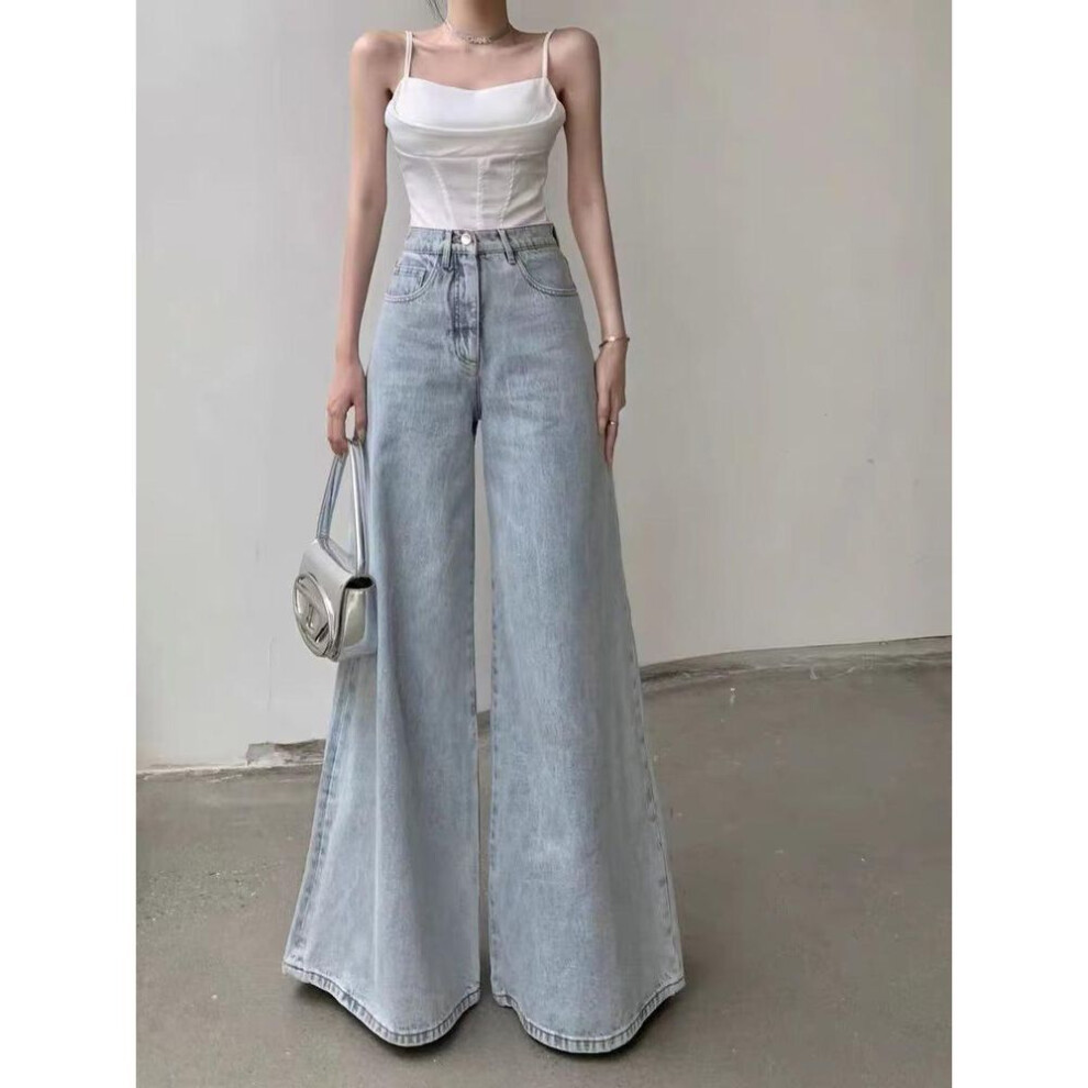 (light blue, L) Women's High-Waist Light Wide-Leg Jeans - Spring/Autumn 2024 Collection