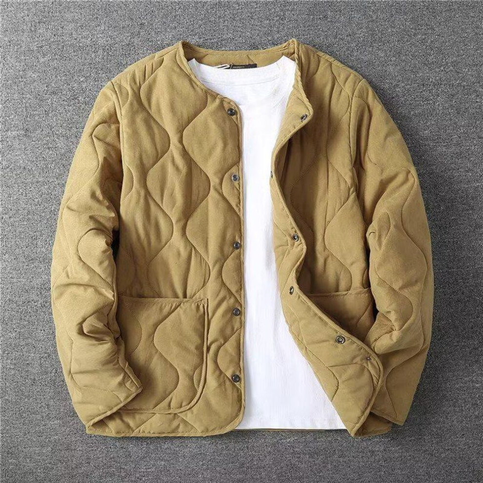 (khaki, XL) "Men's Retro Quilted Jackets: Thick, All-Match Cotton for Autumn/Winter